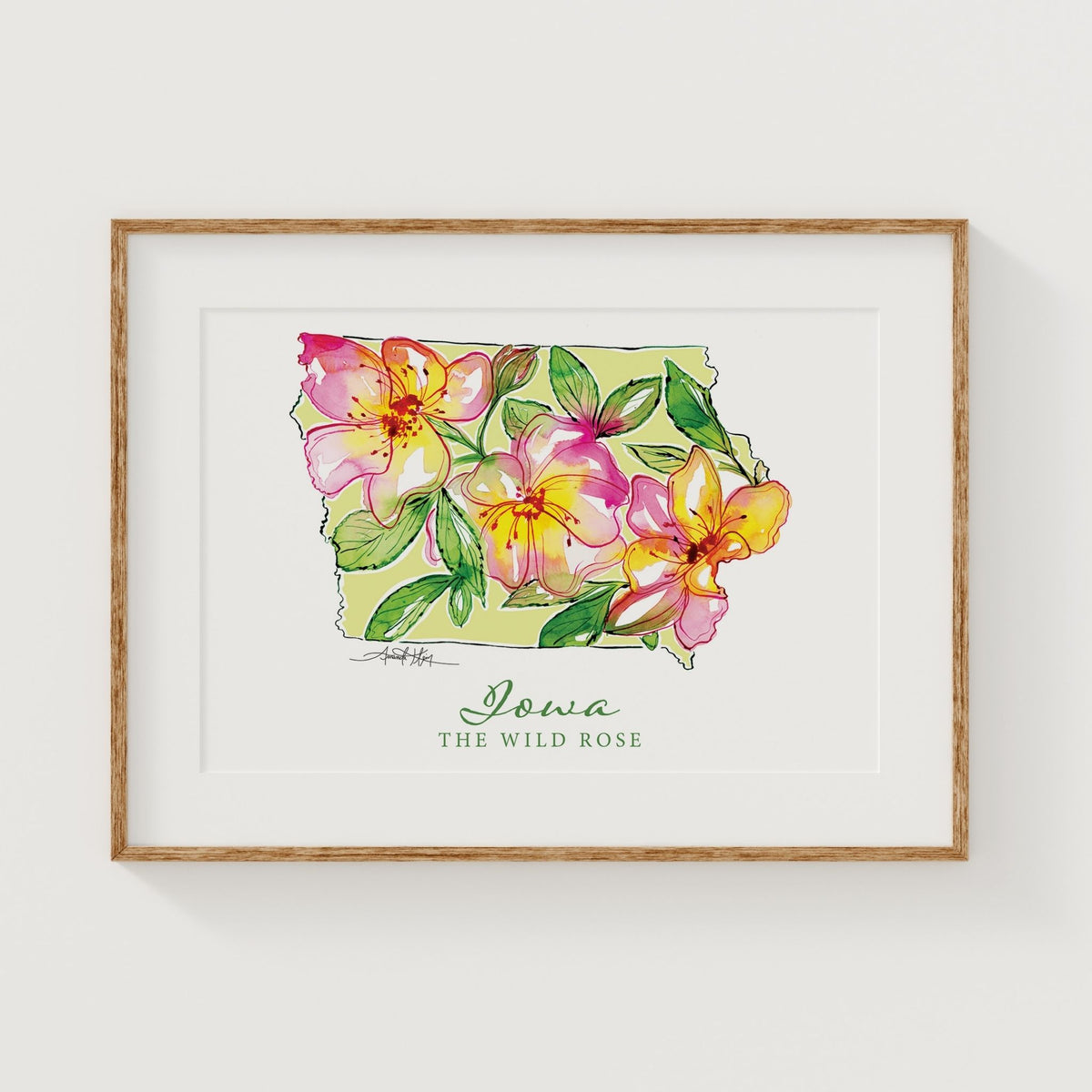 Iowa Wild Rose State Flower Wall Art | Watercolor State Print – Amanda ...