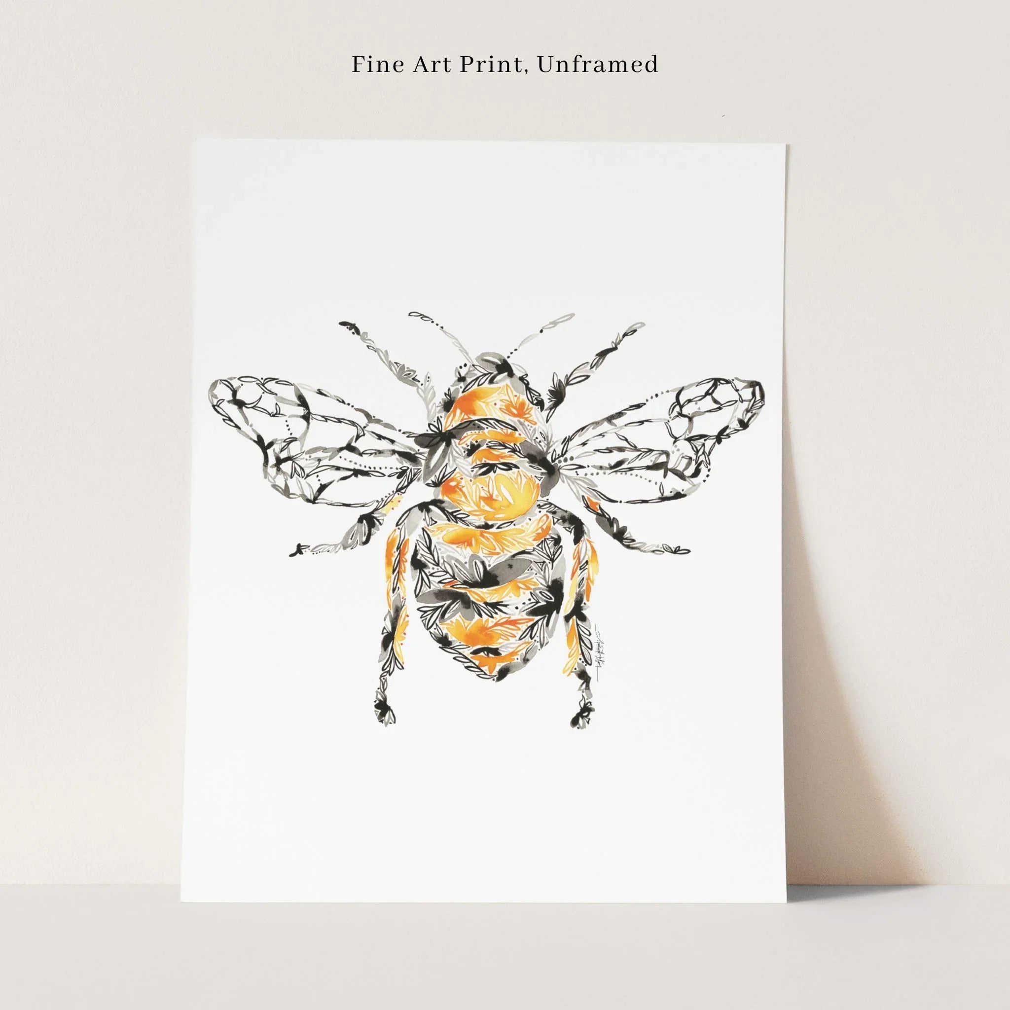 Unframed fine art honey bee print with floral patterns, perfect wall decor for home or office