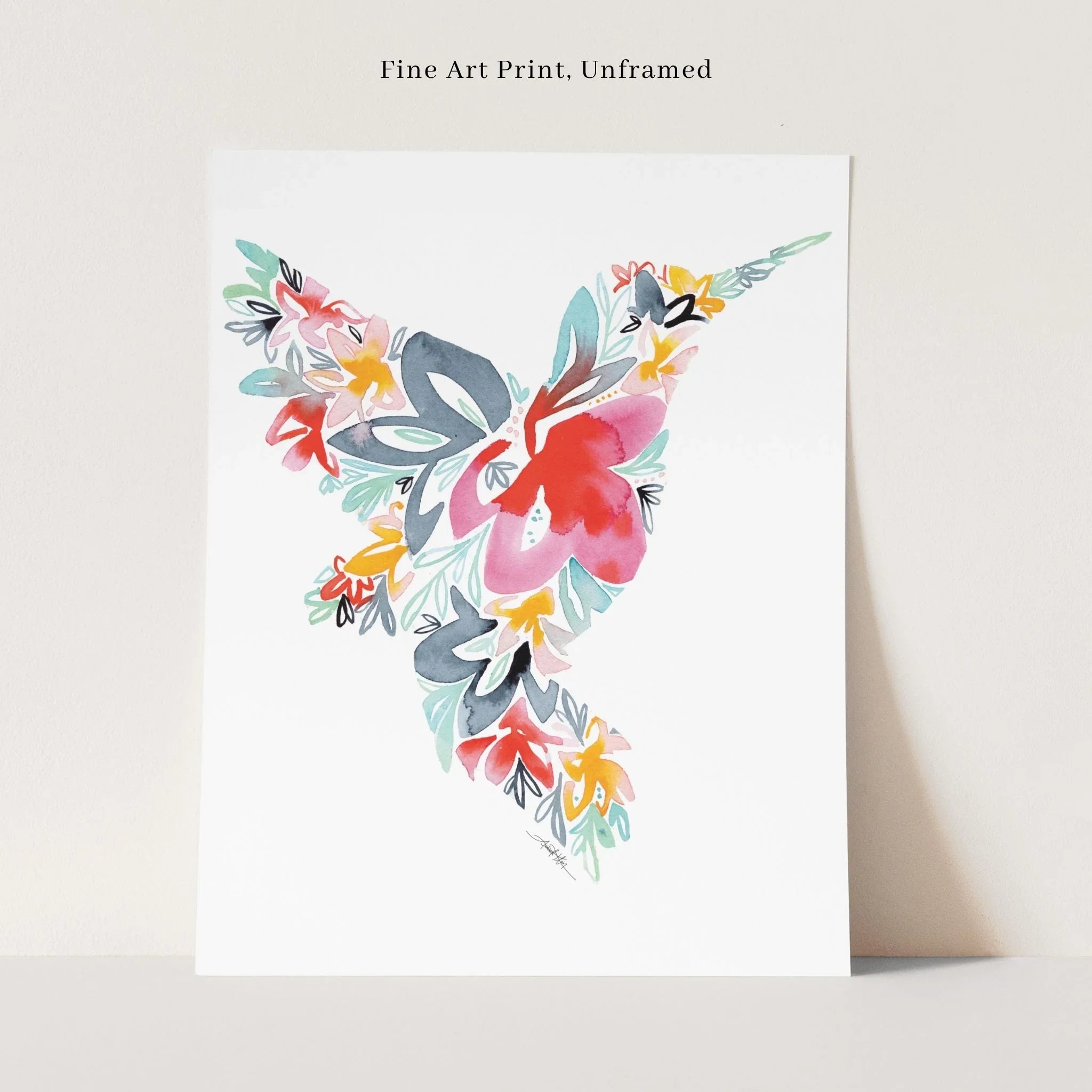 Unframed fine art print with colorful watercolor floral design, perfect wall decor