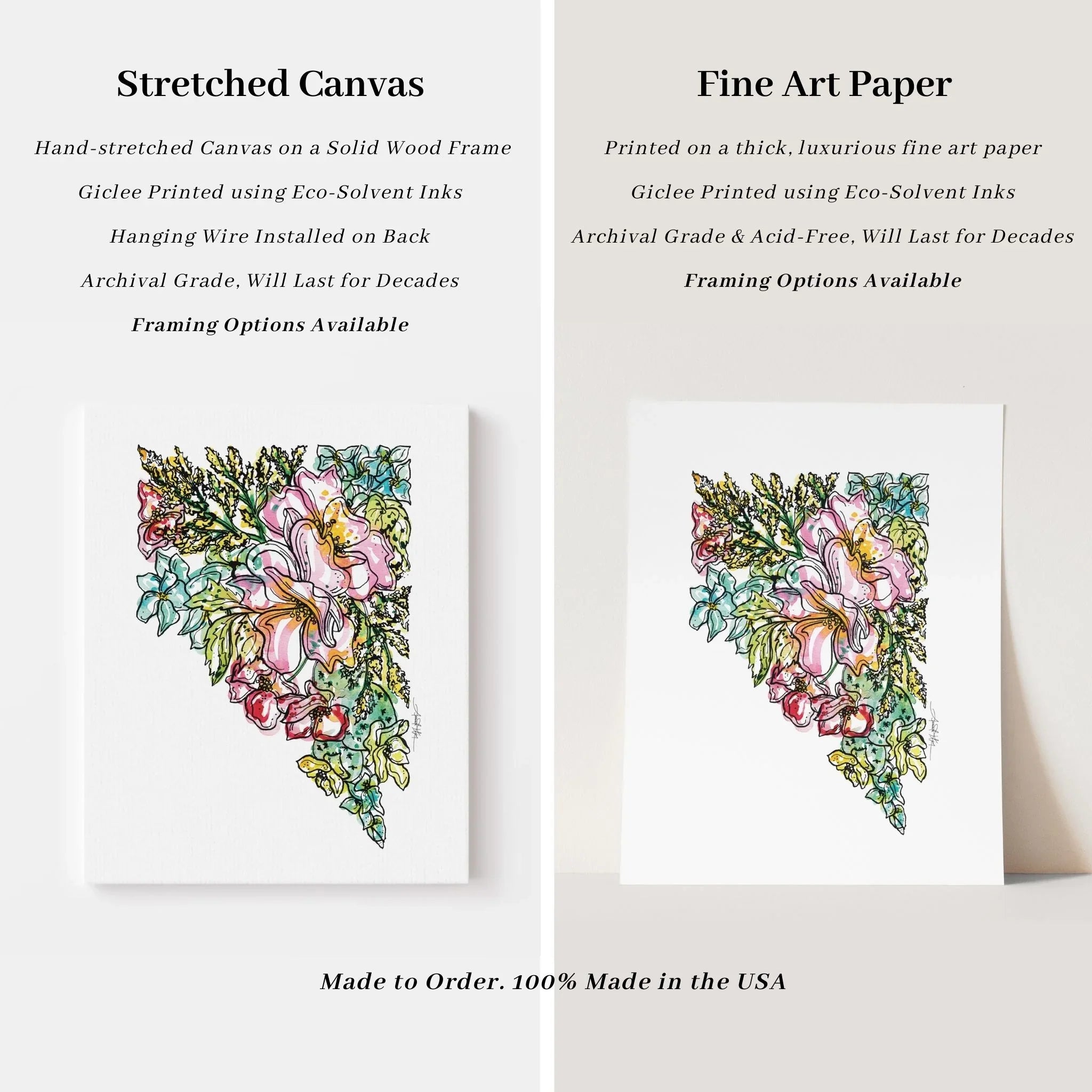 Nevada Floral art print on stretched canvas and fine art paper, USA-made, archival grade, eco-solvent inks