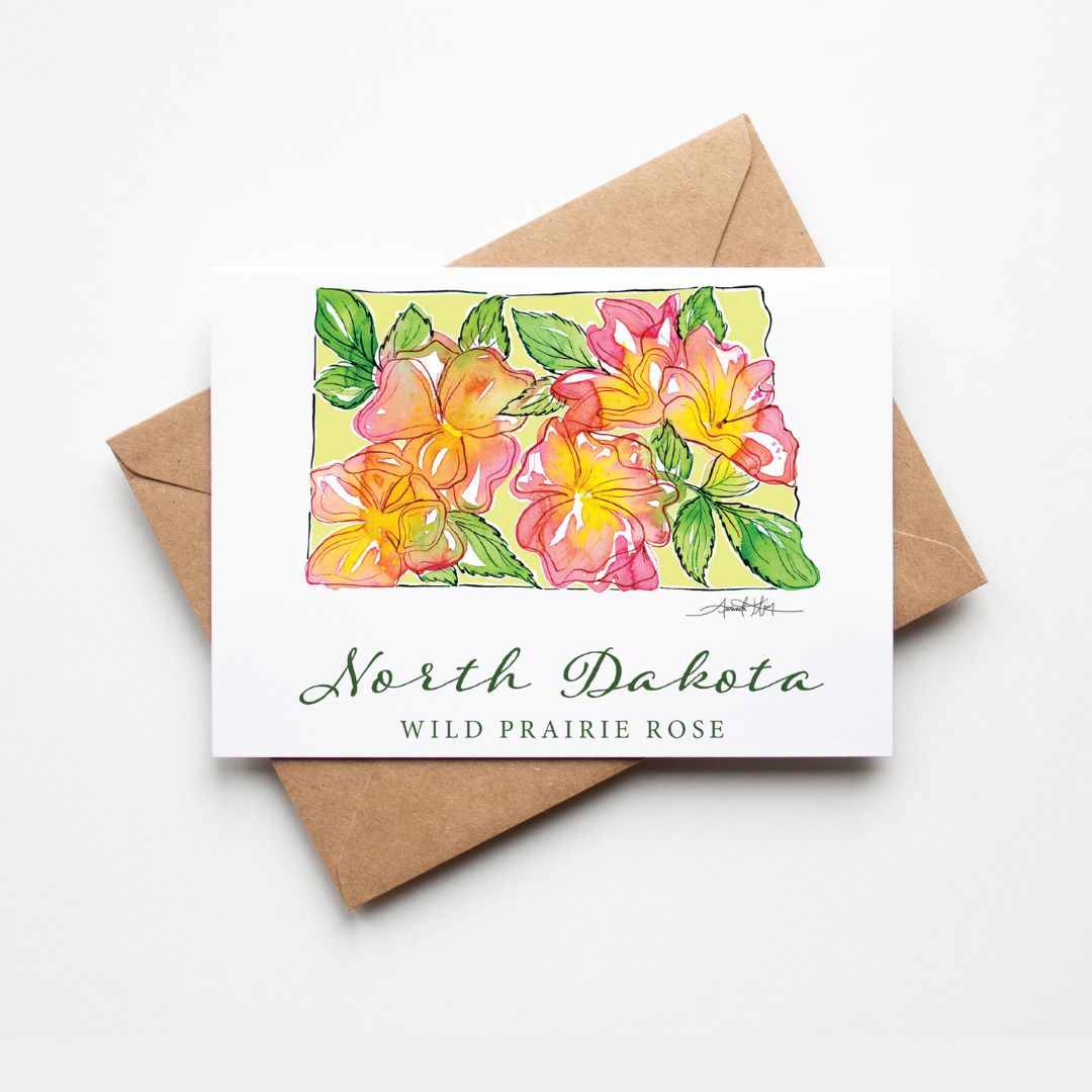 North Dakota Wild Prairie Rose State Flower Watercolor Notecards