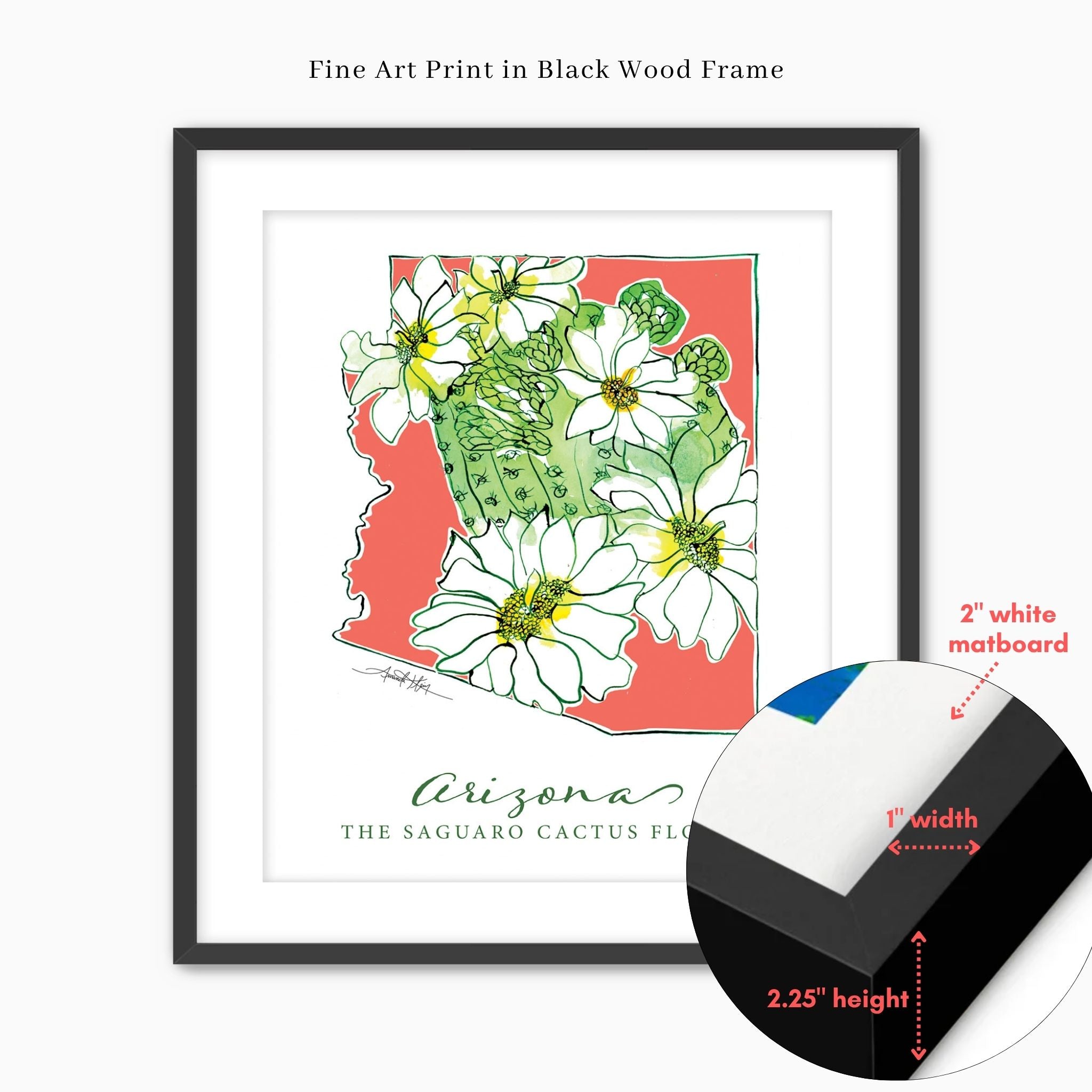 Arizona Saguaro Cactus State Flower Wall Art | Watercolor State
