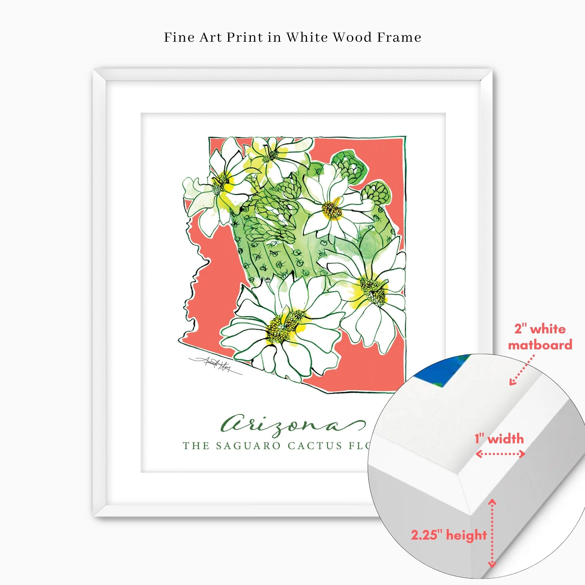 Arizona Saguaro Cactus State Flower Wall Art | Watercolor State
