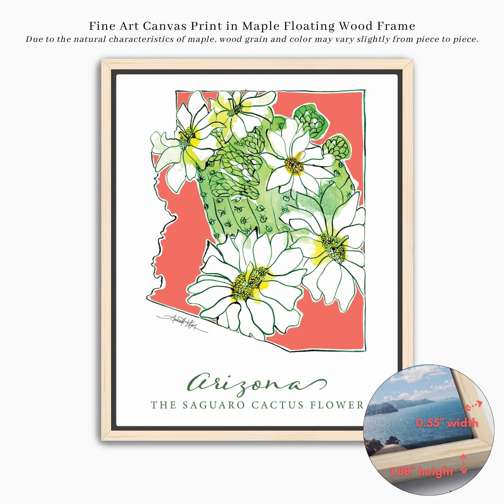 Arizona Saguaro Cactus State Flower Wall Art | Watercolor State