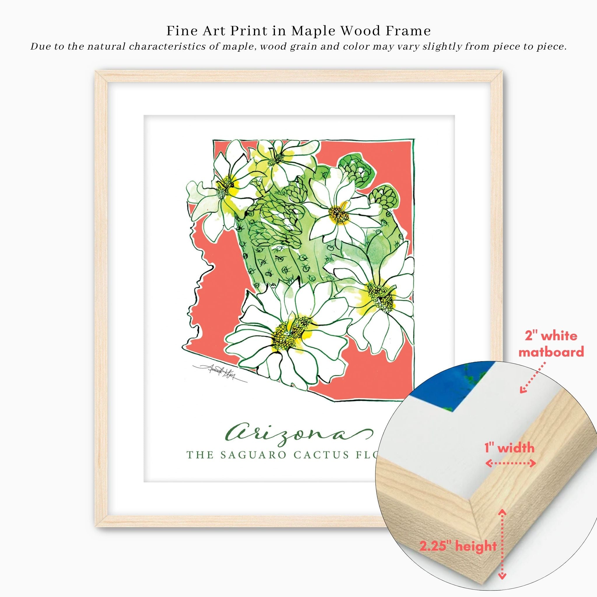 Arizona Saguaro Cactus State Flower Wall Art | Watercolor State