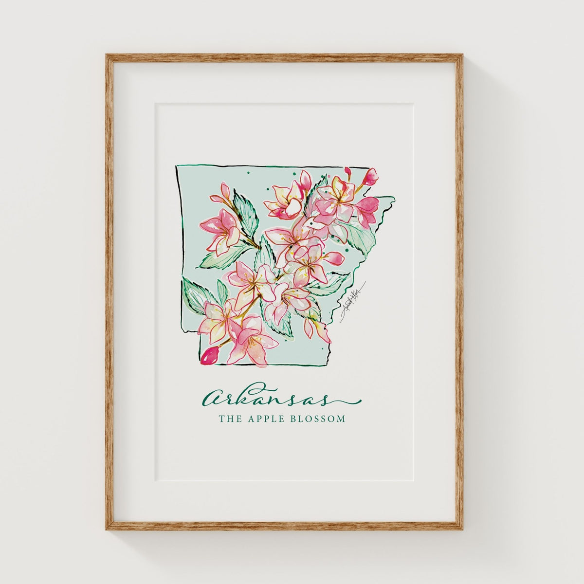 Arkansas Apple Blossom State Flower Wall Art | Watercolor State Print ...