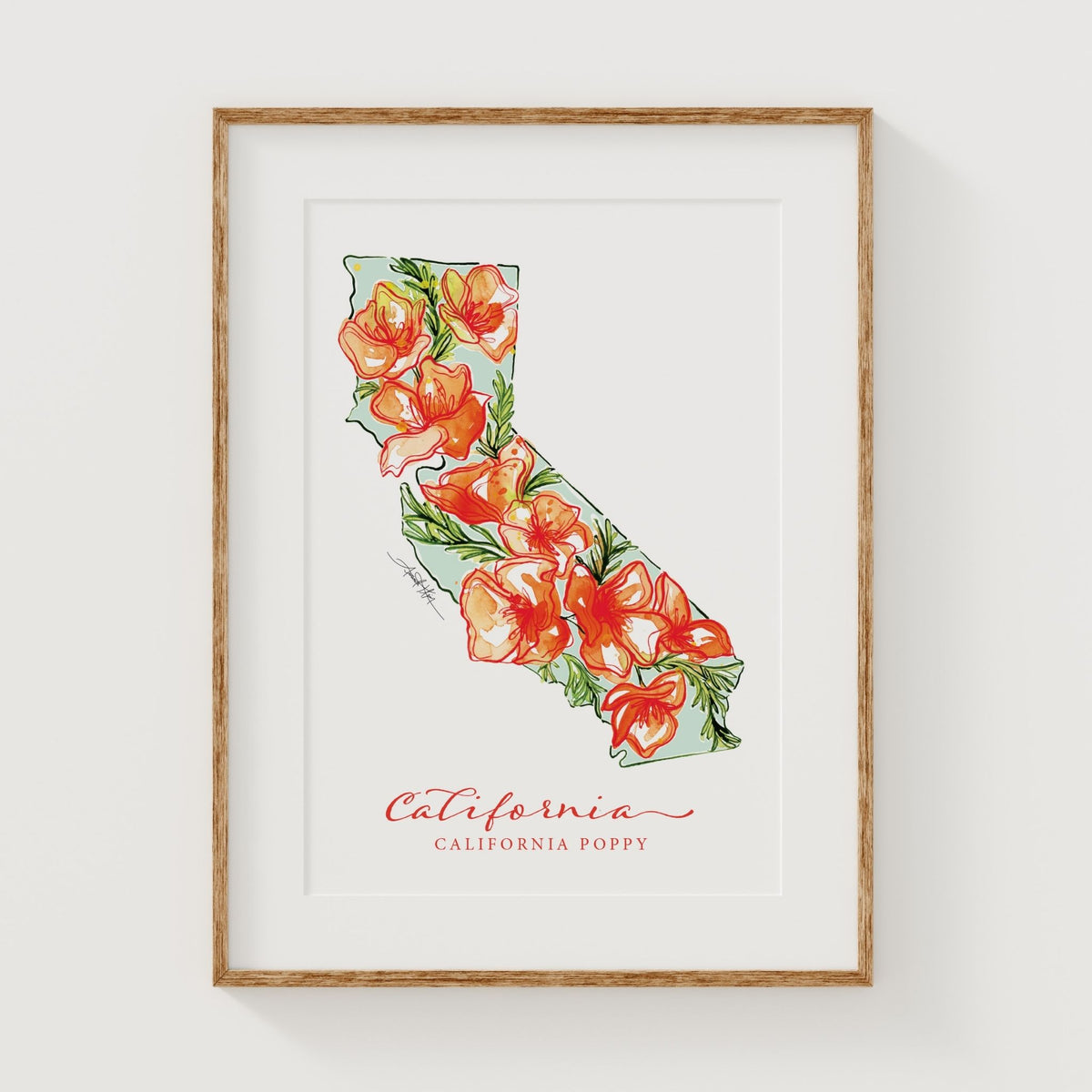 California Poppy State Flower Wall Art | Watercolor State Print ...