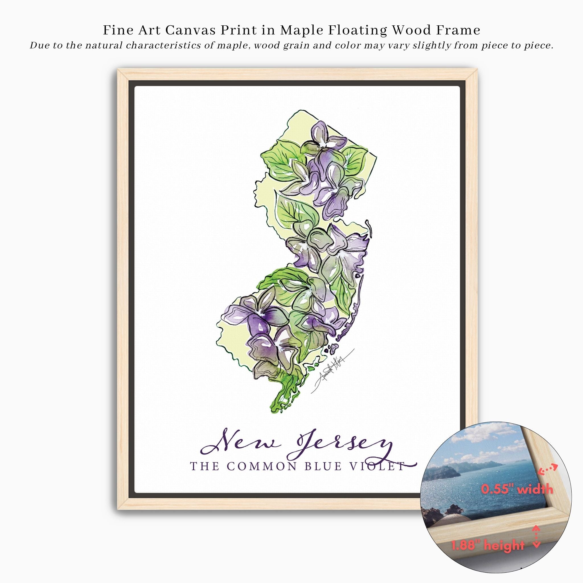 New Jersey Common Blue Violet State Flower Wall Art | Watercolor