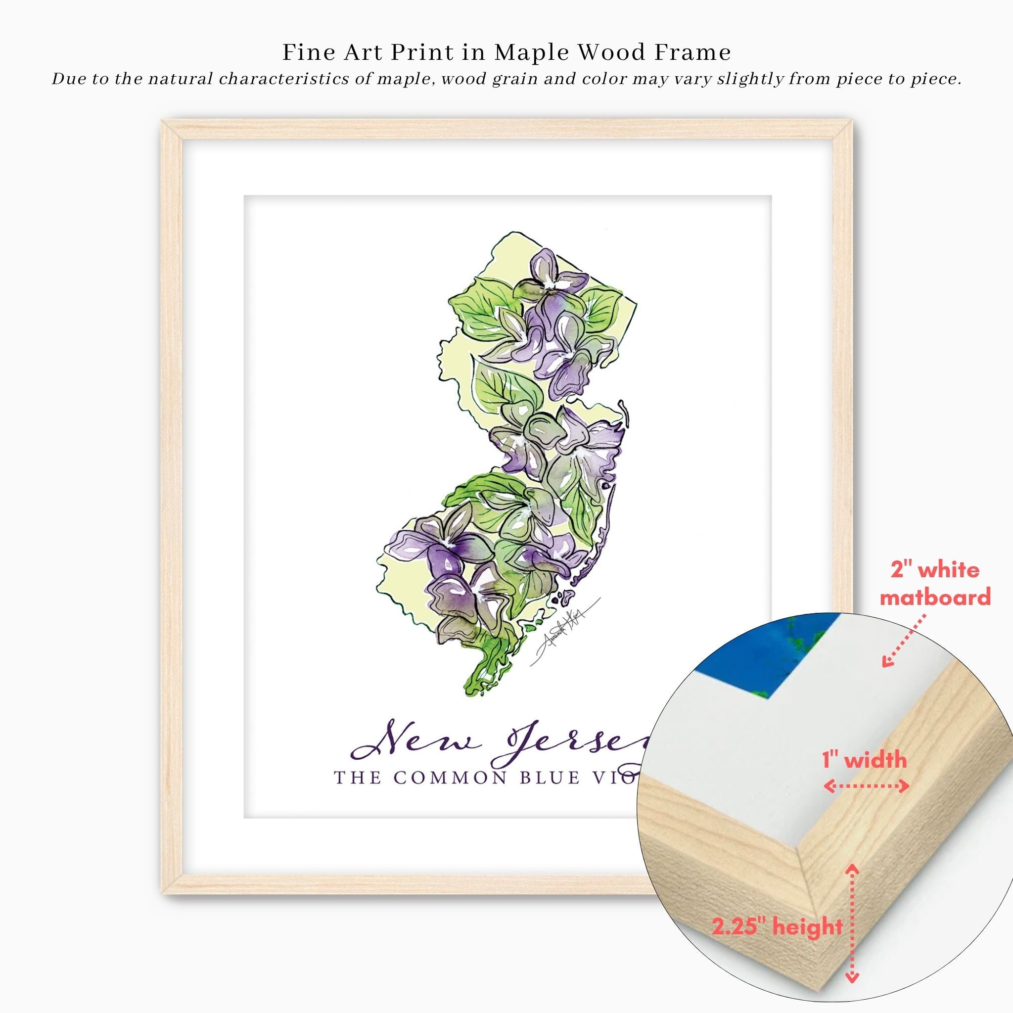 New Jersey Common Blue Violet State Flower Wall Art | Watercolor