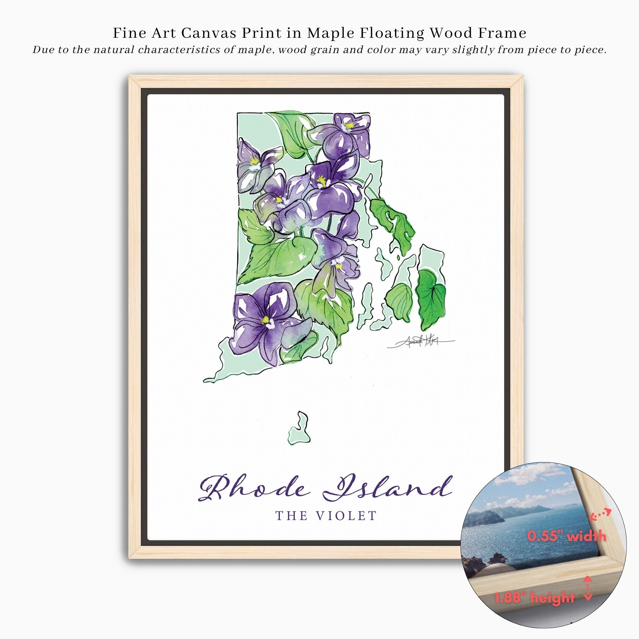 Rhode Island Violet State Flower Wall Art | Watercolor State Print