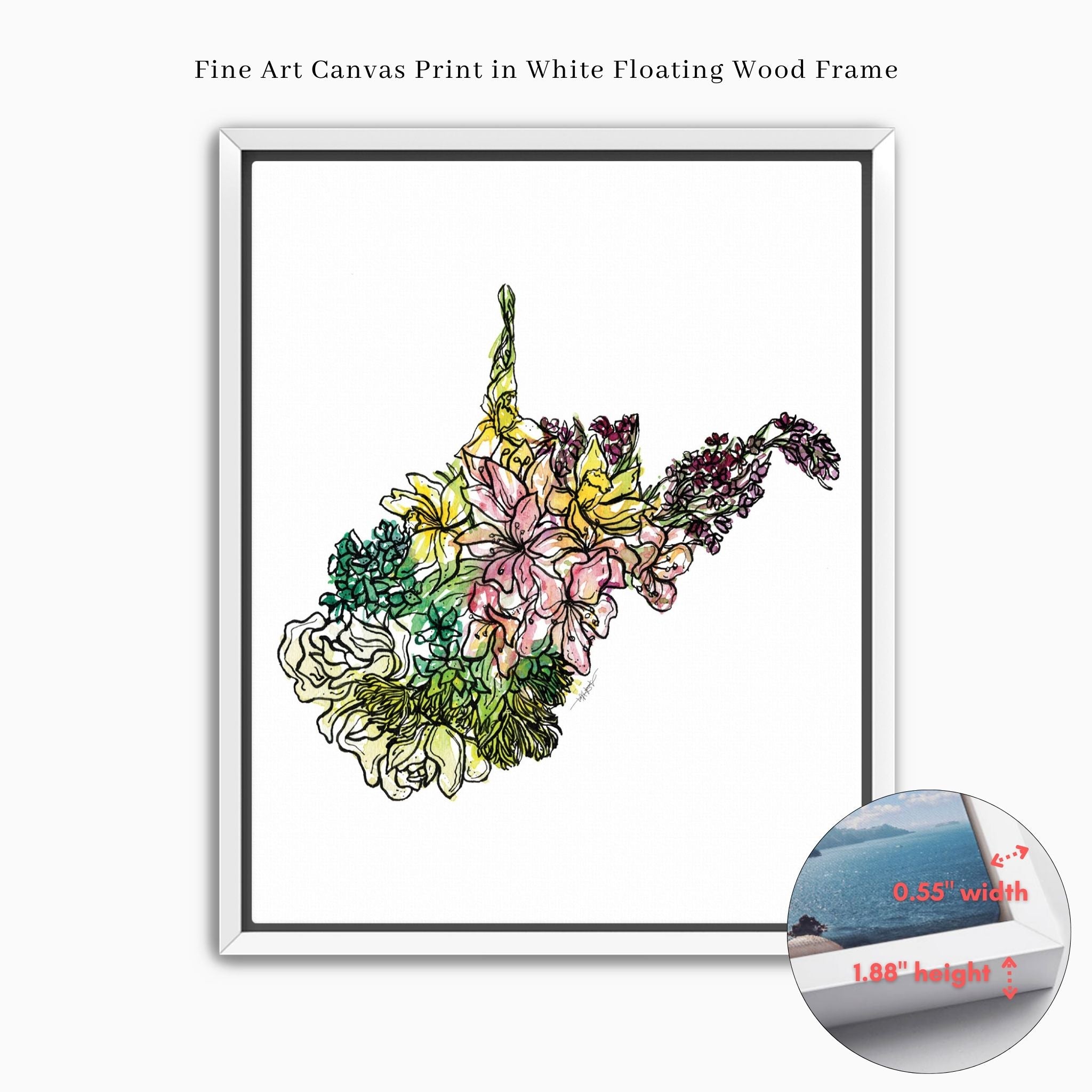 West Virginia Wildflower Wall Art | Watercolor State Print