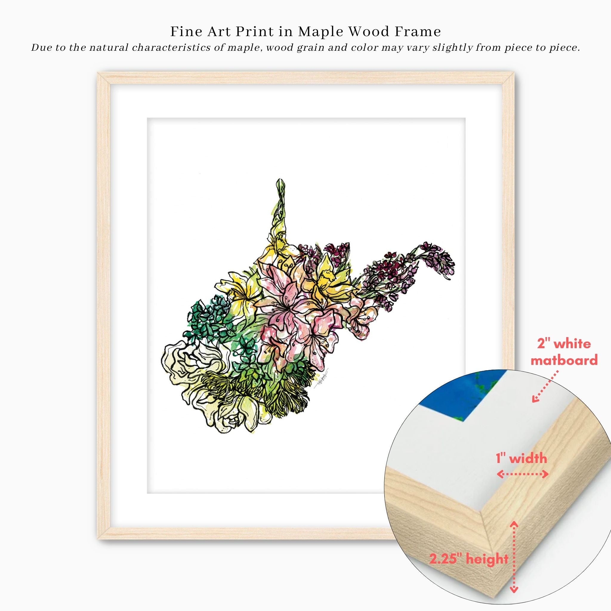 West Virginia Wildflower Wall Art | Watercolor State Print